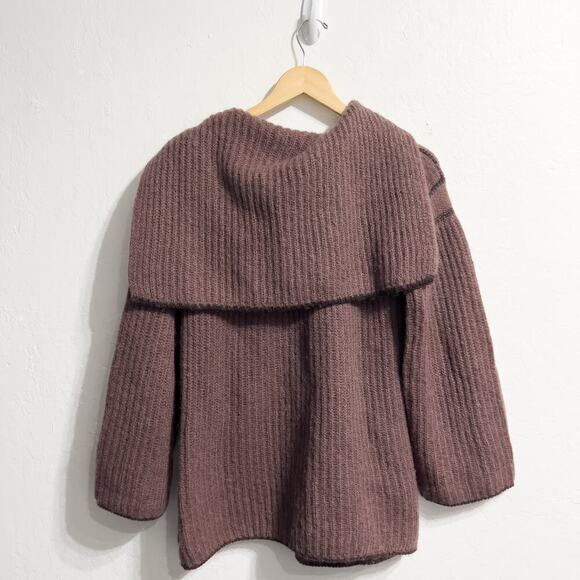 Vintage Gil Aimbez Genre Sweater Medium Hoodie Knit Cardigan Brown Wood Wool - Picture 2 of 6